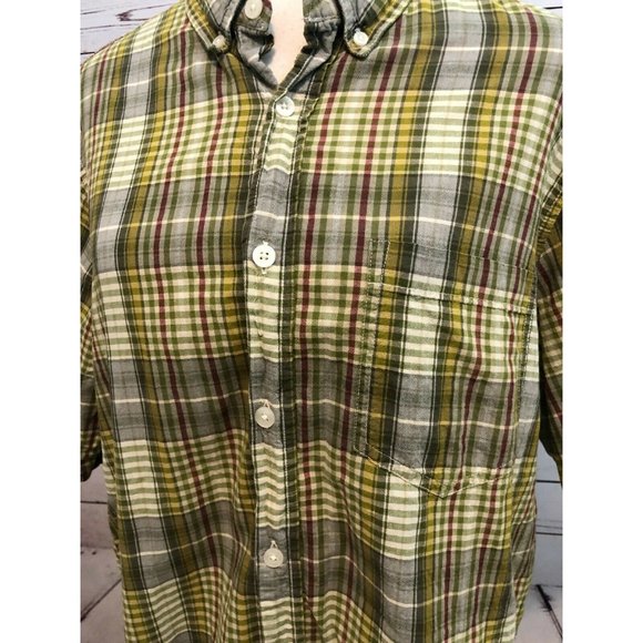 Woolrich Large Plaid Mens short sleeve button front shirt Woolen Mills Cotton - Picture 6 of 9